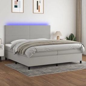 vidaXL Cama box spring c/ colchão e LED 200x200 cm tecido cinza-claro
