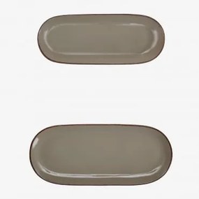 Conjunto De 2 Tabuleiros Em Grés Ronilena Cedro Castanho - Castanho - Sklum