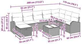 Conjunto de Sofá de Jardim 9 Peças com Almofadas Bege de Rattan.