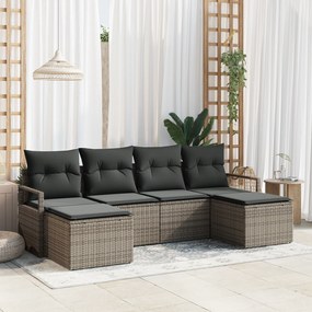 Conjunto de Sofá de Jardim de 6 Peças com Almofadas Cinza Rattan Polié