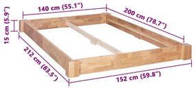 Estrutura de cama 140x200 cm madeira carvalho maciça