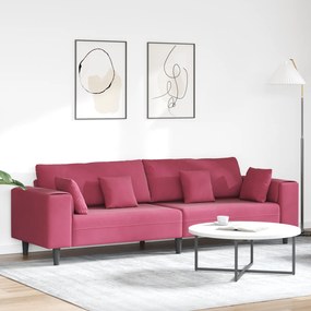 vidaXL Sofá de Veludo com almofada com travesseiro Vinho Vermelho 208 cm Veludo