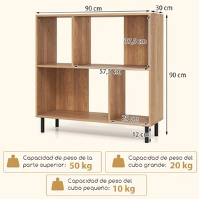 Estante de 4 cubos com pernas de metal 90 x 30 x 90 cm natural