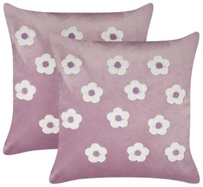 Conjunto de 2 almofadas decorativas com padrão de flores bordado em veludo violeta 45 x 45 cm ECHINACEA Beliani