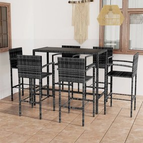 vidaXL 7 pcs conjunto de bar para jardim vime PE cinzento