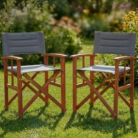 Conjunto de 2 cadeiras de realizador premium, madeira de eucalipto com certificação FSC®, estofadas cor antracite