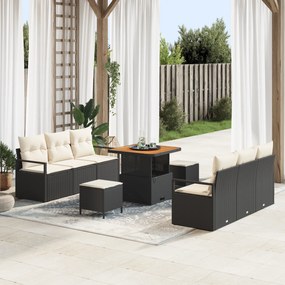 Conjunto de Sofá de Jardim vidaXL com Almofadas Preto Rattan de Poliet