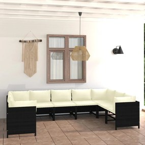 vidaXL 9 pcs conjunto lounge de jardim c/ almofadões vime PE preto
