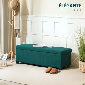 Banco de arrumação para colocar ao pé da cama em veludo canelado com tampa, para sala de estar, quarto, hall de entrada, 112 x 42 x 40 cm, verde