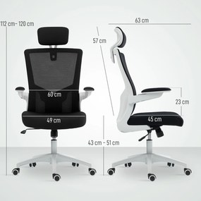 Cadeira de escritório ergonómica, cadeira de escritório, braços rebatíveis, apoio lombar, apoio para a cabeça, 60 x 63 x 120 cm, preta