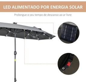 Chapéu de Sol Duplo 295x150x219 cm Chapéu de Sol de Jardim com Luzes L