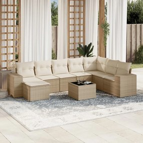 vidaXL 9 pcs conjunto de sofás p/ jardim com almofadões vime PE bege