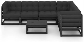7 pcs conjunto longue jardim c/ almofadões pinho maciço preto