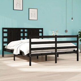 Estrutura cama casal pequena 4FT 120x190 cm pinho maciço preto