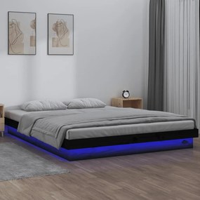 Estrutura cama c/ LED pequena casal 120x190 cm pinho preto