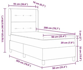 Cama-box com colchão cinza escuro 90x200 cm
