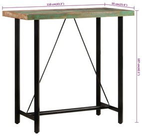 Mesa de bar 110x55x107 cm madeira recuperada maciça e ferro