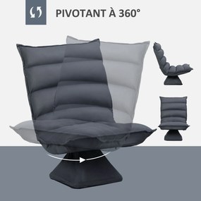 Poltrona giratória de 360° com encosto reclinável, design estofado, 62 x 62 x 95 cm, cinzento escuro