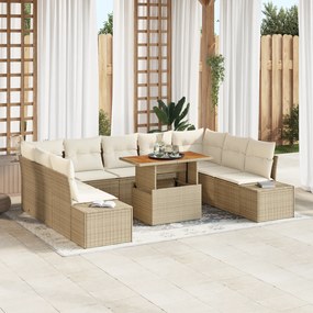 Conjunto de Sofá de Jardim com 10 Peças com Almofadas Bege Rattan PE