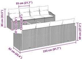 Conjunto de Sofá de Jardim de 7 Peças com Almofadas Preto Vime PE Acác