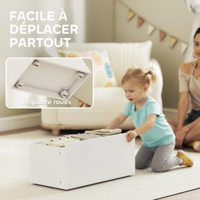 Móvel de arrumação infantil para brinquedos 100 x 30 x 80 cm, com 6 caixas removíveis e um grande baú com Rodas, branco