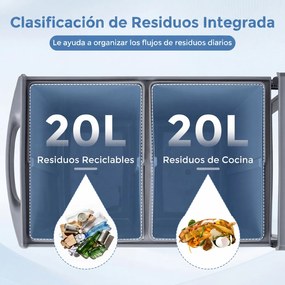 Cubo do Lixo, 50,5 x 33,5 x 41 cm, 2 Cubos Interiores Removíveis, Cinzento