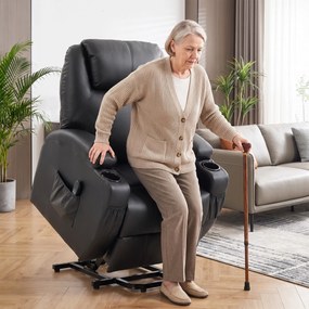 Poltrona elevatória elétrica 83 x 95 x 107 cm, poltrona relax elétrica, apoio para os pés, encosto reclinável, porta USB, preta