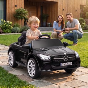 Carro Elétrico Infantil Mercedes-Benz SL500 12V com Comando à Distância 2,4 GHz, 2 Motores, Suspensão e Arranque Suave, Preto