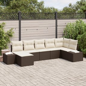Conjunto de Sofá de 7 Peças para Jardim com Almofadas Castanho Vime Si