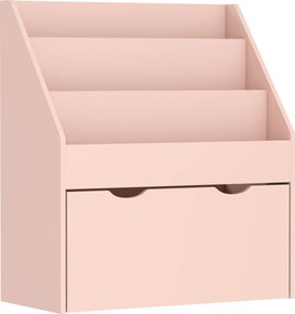 AIYAPLAY Estante para Livros Infantil de 4 Níveis com 3 Prateleiras e 1 Gaveta com Rodas 62,5x30x70 cm Rosa | Aosom Portugal