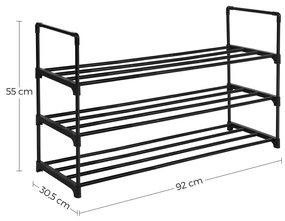 Sapateira com 3 prateleiras 92 x 30,5 x 55 cm preta