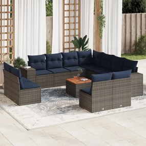 vidaXL 12 pcs conjunto sofás p/ jardim c/ almofadões vime PE cinzento