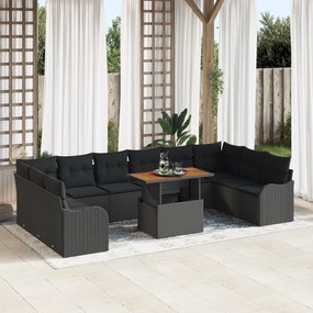 Conjunto de Sofá para Jardim vidaXL de 11 Peças com Almofadas Preto Ra
