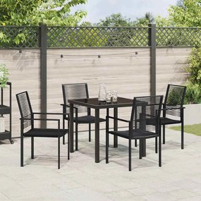 Conjunto de jantar de jardim com 5 peças em PVC rattan preto