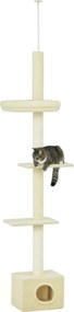 Arranhador  para gatos com poste para arranhar, altura ajustável, 440 x 31 x 240–270 cm, 4 níveis de atividades com nicho