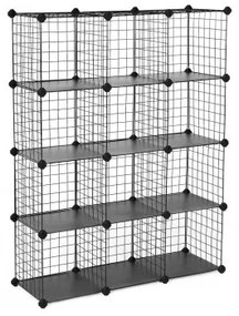 SONGMICS 12 Cubos de Grade de Arame, Unidade de Prateleiras Intertravadas com Prateleiras de Malha de Metal e Folhas de Plástico PP, para Livros, Sapatos, Brinquedos, Roupas, Ferramentas, na Sala de Estar e Banheiro, Preto LPI34H