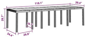 Mesa de Jardim vidaXL Castanha 300x100x73 cm Vime PE