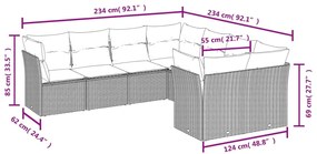8 pcs conjunto sofás de jardim c/ almofadões vime PE castanho