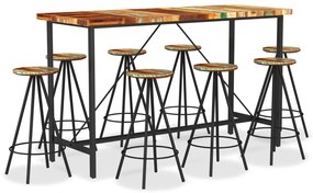 vidaXL 9 pcs conjunto de bar madeira recuperada maciça