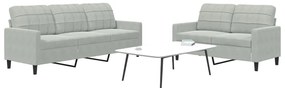 2 pcs conjunto de sofás com almofadões veludo cinzento-claro
