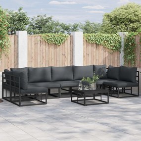 vidaXL Conjunto de Sofá de Jardim com almofada 7 pcs Preto Alumínio