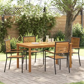 Conjunto de Jantar para Jardim vidaXL de 5 Peças Preto Rattan de Polietileno Acácia