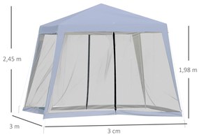 Tenda de Jardim 3x3m com 4 Partes Laterais Mosquiteiro com Zíper Proteção UV para Patio Cinza