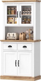 Armario Alto de Cozinha, 80 x 38 x 170 cm, Prateleiras Reguláveis, Branco