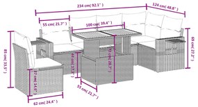 7 pcs conjunto de sofás p/ jardim c/ almofadões vime PE preto