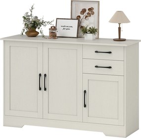 Aparador com 3 Portas 120x38x79 cm Moderno para Sala de Estar com 2 Gavetas Prateleira Ajustável Branco com Efeito Madeira