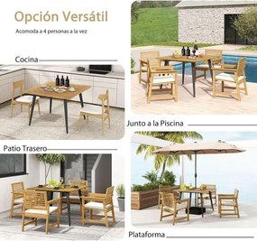 Mesa de jantar de jardim 107 x 107 x 75 cm (CADEIRAS NÃO INCLUIDAS) para 4 pessoas Mesa de pátio em madeira de acácia com orifício para guarda-sol de