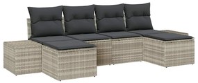 Conjunto de Sofá de Jardim de 6 Peças com Almofadas Cinza Claro Rattan