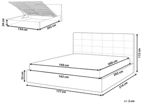 Cama de casal com arrumação em veludo cinzento 160 x 200 cm LORIENT Beliani