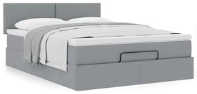 Cama otomana com colchão 140x190 cm tecido cinzento claro